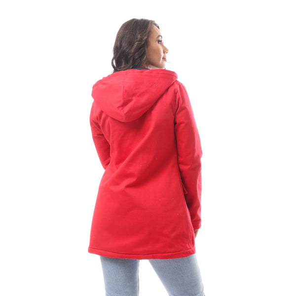 Red Fly Zip Polyester Jacket