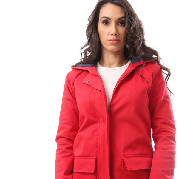 Red Fly Zip Polyester Jacket