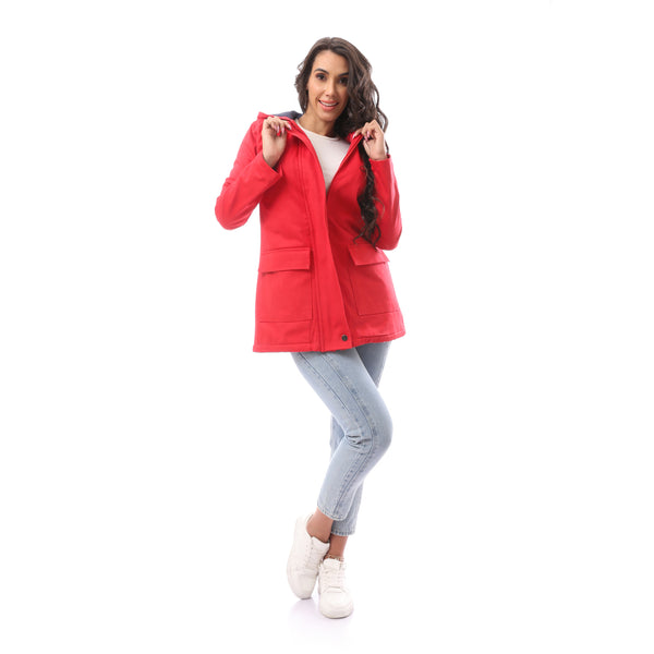 Red Fly Zip Polyester Jacket