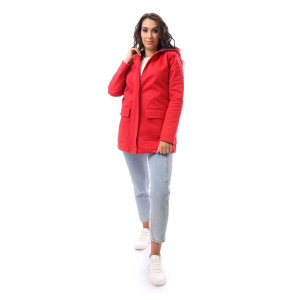 Red Fly Zip Polyester Jacket