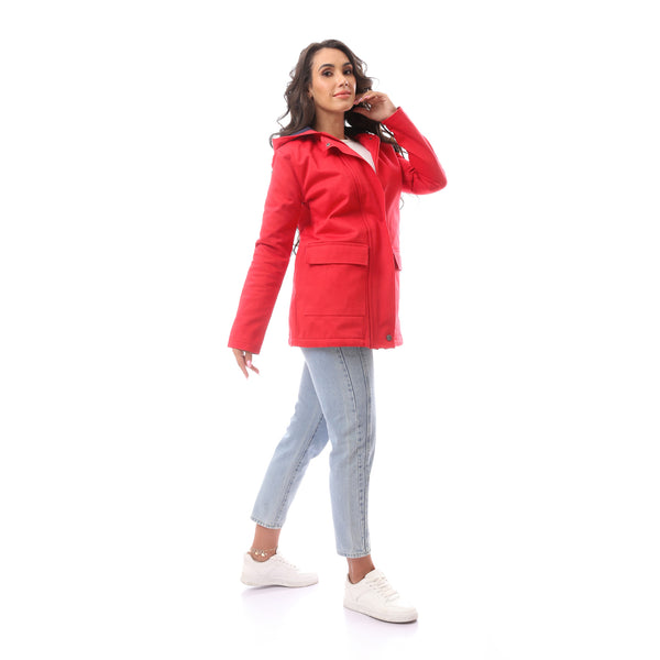 Red Fly Zip Polyester Jacket