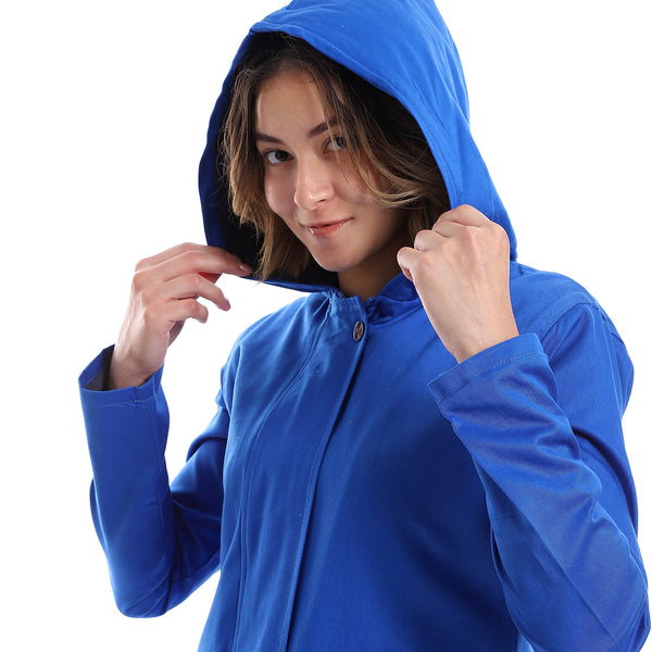 Zipper Closure Padded Balmacaan Jacket - Royal Blue