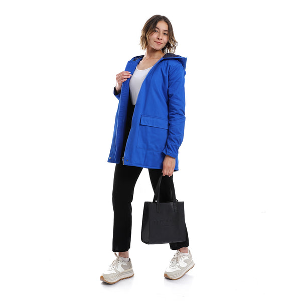 Zipper Closure Padded Balmacaan Jacket - Royal Blue