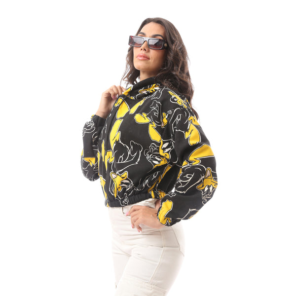 Black Fly Zipper "Duck" Printed Jacket