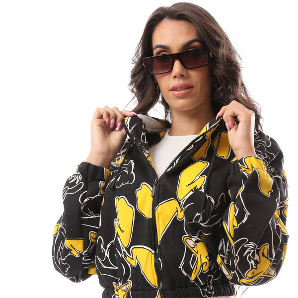 Black Fly Zipper "Duck" Printed Jacket