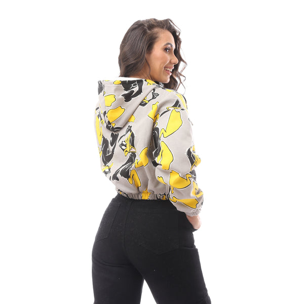 Cropped Multicolour Printed Fly Zipper Jacket