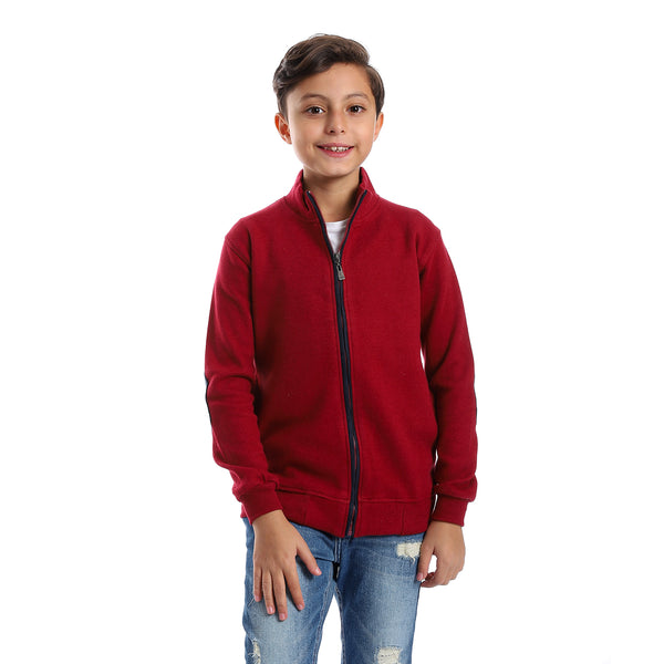 Long Sleeves Zipper Closure Boys Sweatshirt - Burgundy & Navy Blue