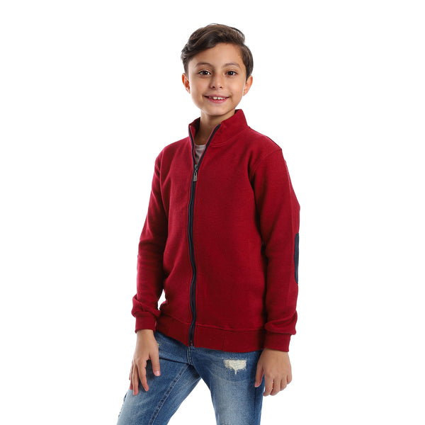 Long Sleeves Zipper Closure Boys Sweatshirt - Burgundy & Navy Blue