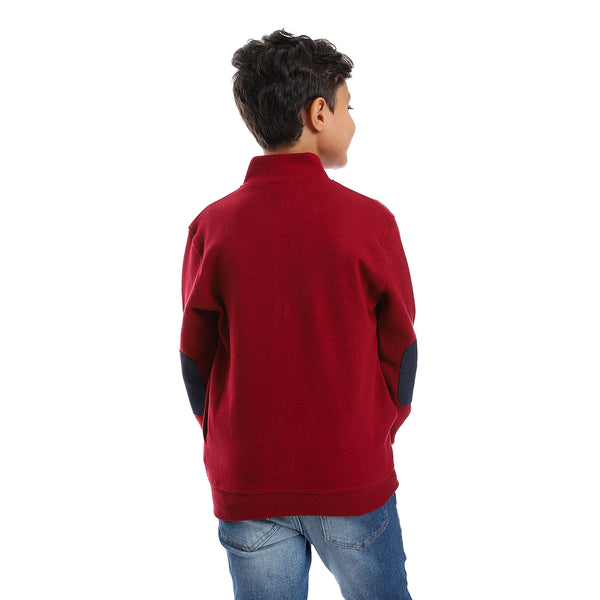 Long Sleeves Zipper Closure Boys Sweatshirt - Burgundy & Navy Blue