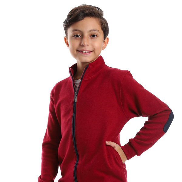 Long Sleeves Zipper Closure Boys Sweatshirt - Burgundy & Navy Blue