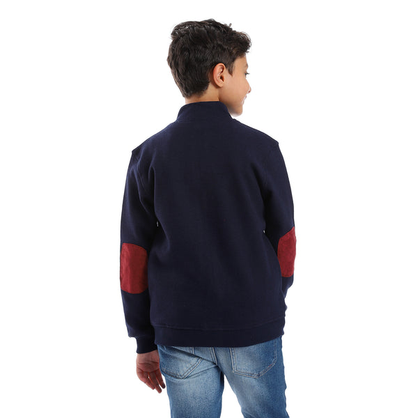 Long Sleeves Zipper Closure Boys Sweatshirt - Navy Blue & Burgundy