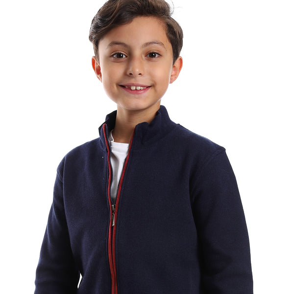 Long Sleeves Zipper Closure Boys Sweatshirt - Navy Blue & Burgundy