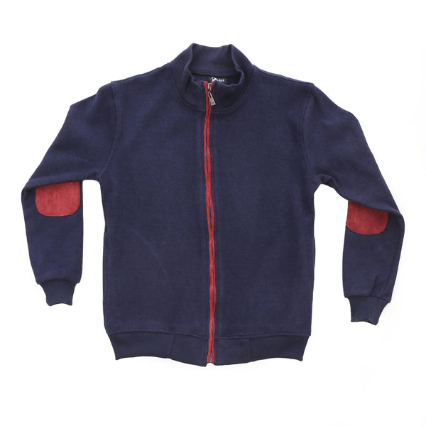 Long Sleeves Zipper Closure Boys Sweatshirt - Navy Blue & Burgundy