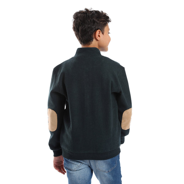 Long Sleeves Zipper Closure Boys Sweatshirt - Dark Green & Beige