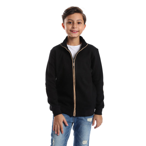 Long Sleeves Zipper Closure Boys Sweatshirt - Black & Beige