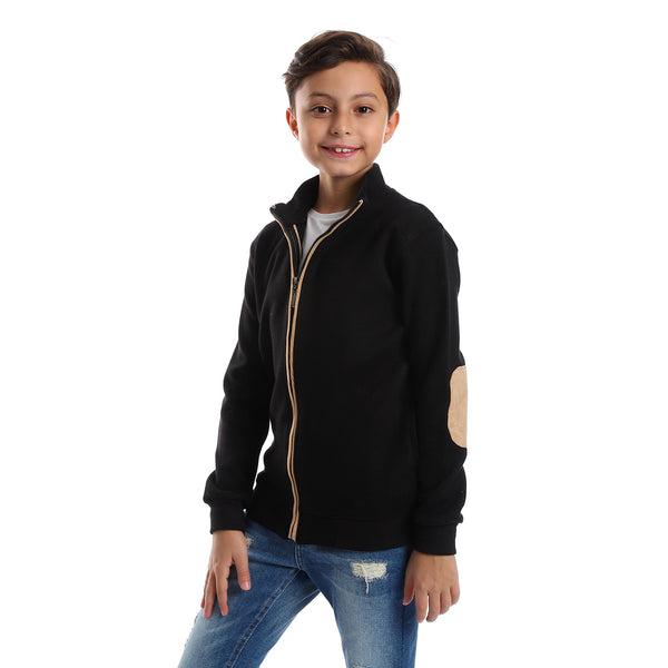 Long Sleeves Zipper Closure Boys Sweatshirt - Black & Beige