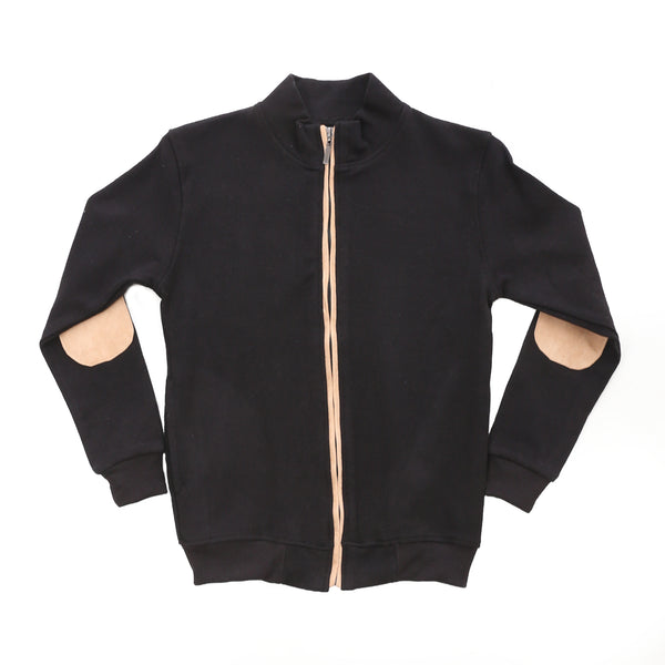 Long Sleeves Zipper Closure Boys Sweatshirt - Black & Beige