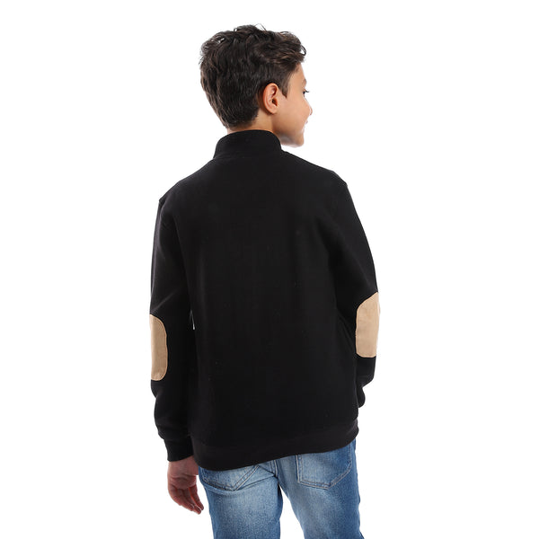 Long Sleeves Zipper Closure Boys Sweatshirt - Black & Beige