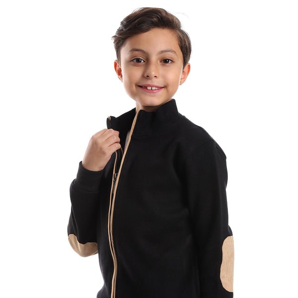 Long Sleeves Zipper Closure Boys Sweatshirt - Black & Beige