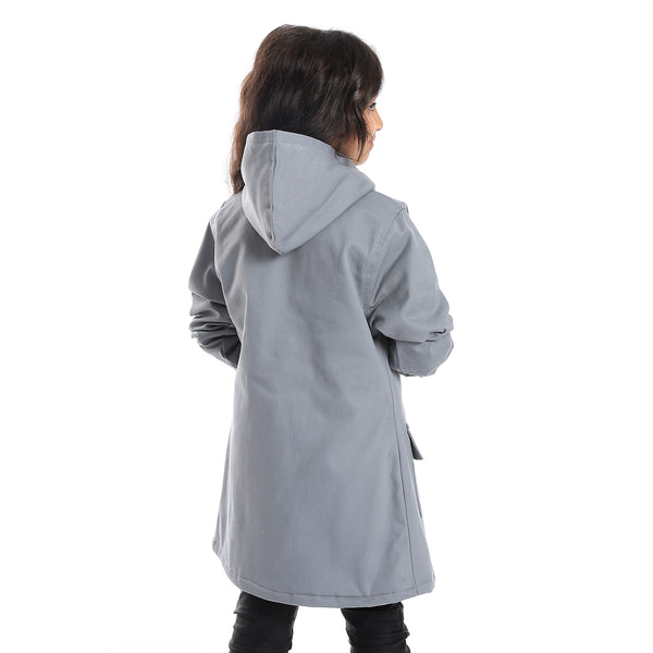 Hoodie Neck Hidden Zipper Closure Girls Jacket - Grey