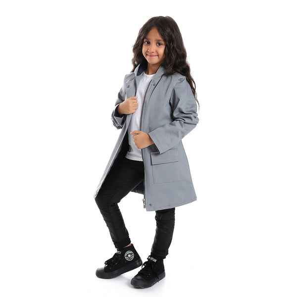 Hoodie Neck Hidden Zipper Closure Girls Jacket - Grey