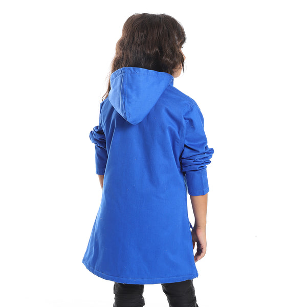 Hoodie Neck Hidden Zipper Closure Girls Jacket - Royal Blue