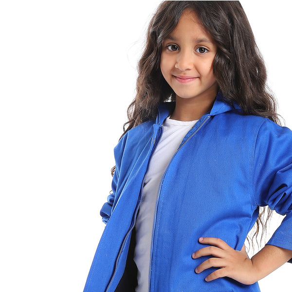 Hoodie Neck Hidden Zipper Closure Girls Jacket - Royal Blue