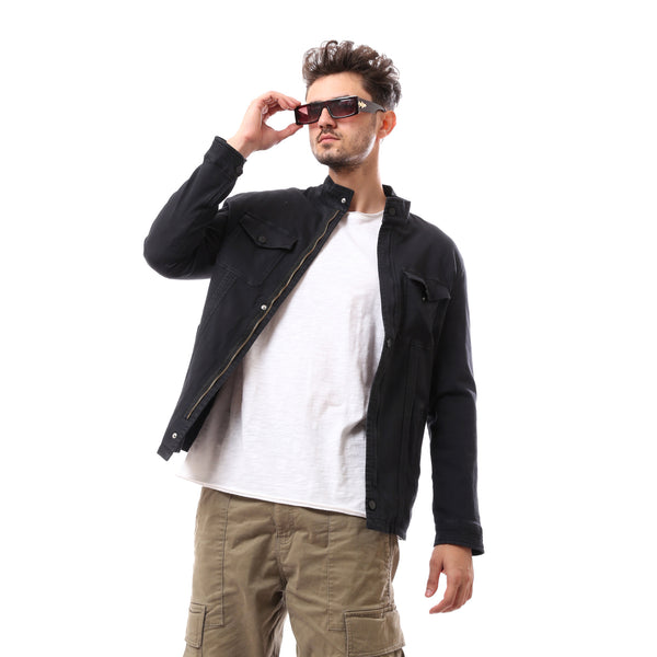 black-polyester-buttoned-coat-with-pockets