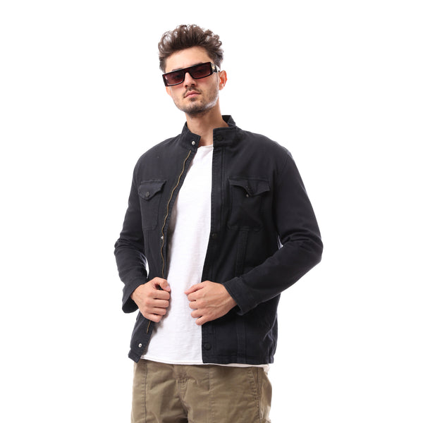 black-polyester-buttoned-coat-with-pockets