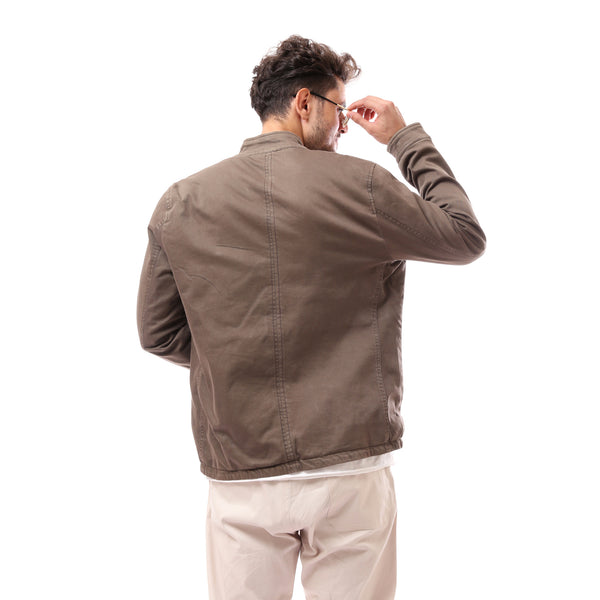 Buttoned Cafe Brown Polyester Jacket