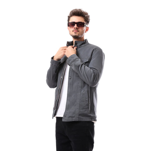 polyester_grey_mandarin_collar_buttoned_jacket