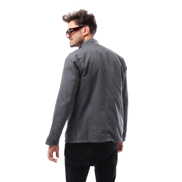 polyester_grey_mandarin_collar_buttoned_jacket