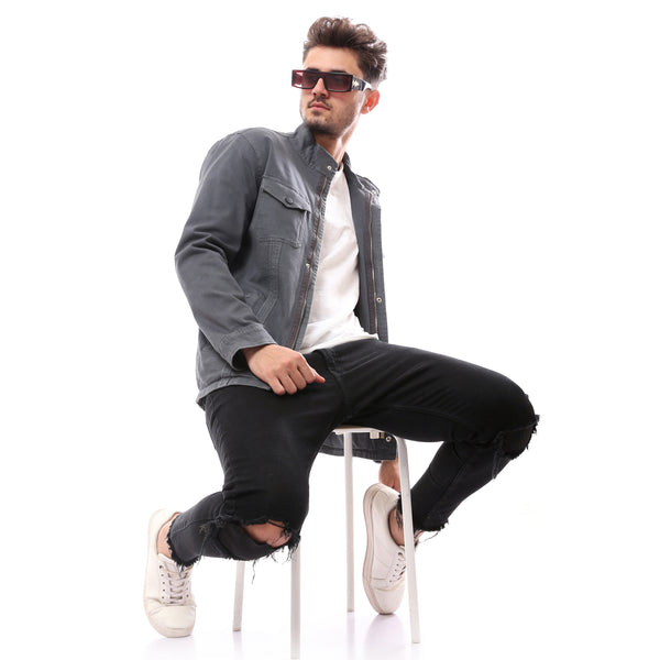 polyester_grey_mandarin_collar_buttoned_jacket