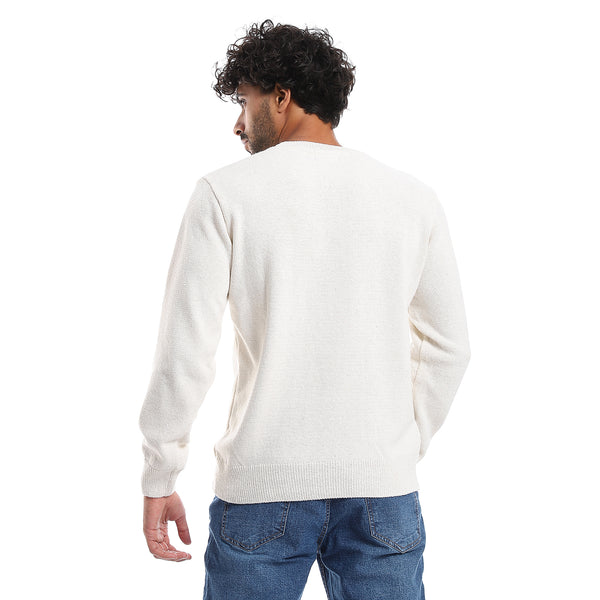 Plain Pattern Round Collar Pullover - Off White