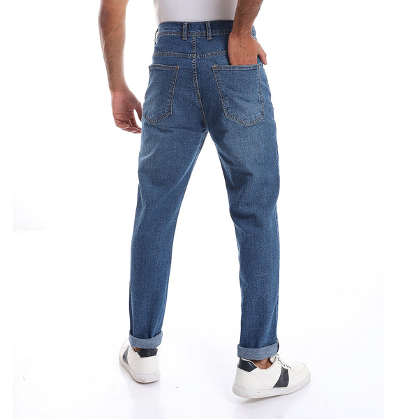 Rounded Pockets Casual Straight Jeans Pants - Denim Blue