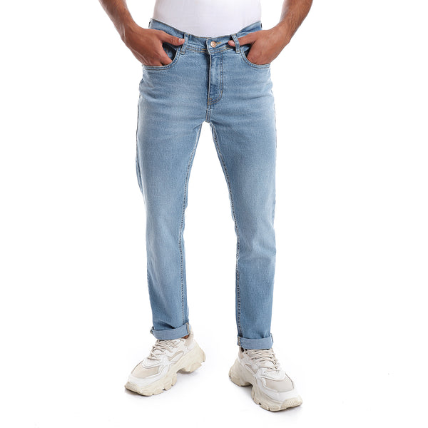 Rounded Pockets Casual Straight Jeans Pants - Light Blue