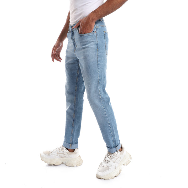 Rounded Pockets Casual Straight Jeans Pants - Light Blue