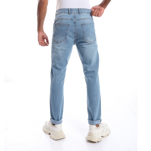Rounded Pockets Casual Straight Jeans Pants - Light Blue