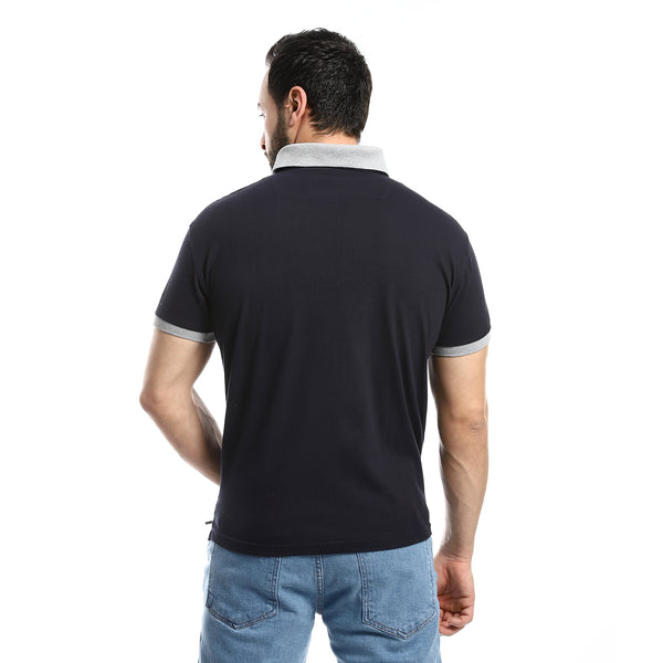 Odd Collar & Arms Hem Polo Shirt - Navy Blue & Grey