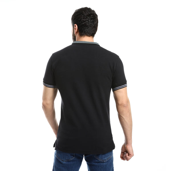 Black Hips Length Pique Patterned Polo Shirt