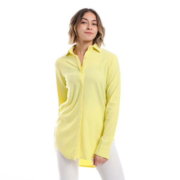 Long Sleeves Hidden Buttons Shirt - Lemon Yellow