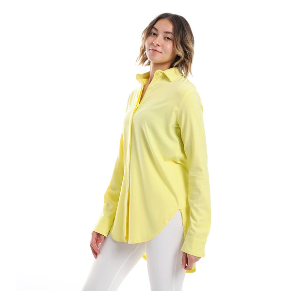 Long Sleeves Hidden Buttons Shirt - Lemon Yellow