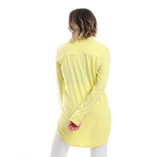Long Sleeves Hidden Buttons Shirt - Lemon Yellow