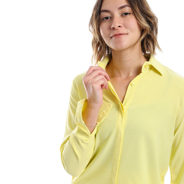 Long Sleeves Hidden Buttons Shirt - Lemon Yellow