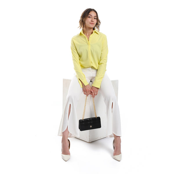 Long Sleeves Hidden Buttons Shirt - Lemon Yellow