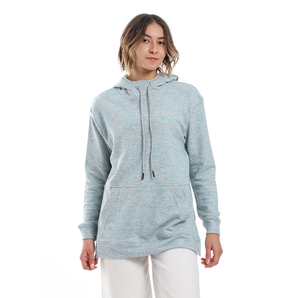 Self Pattern Kangaroo Pockets Hoodie - Turquoise & Grey