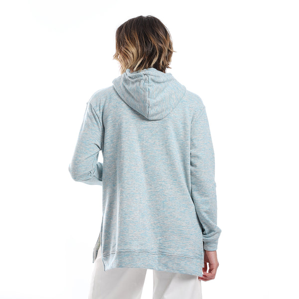 Self Pattern Kangaroo Pockets Hoodie - Turquoise & Grey