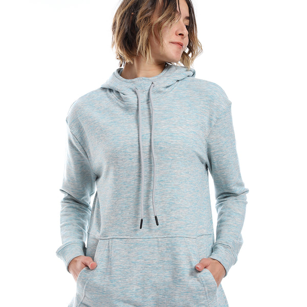 Self Pattern Kangaroo Pockets Hoodie - Turquoise & Grey