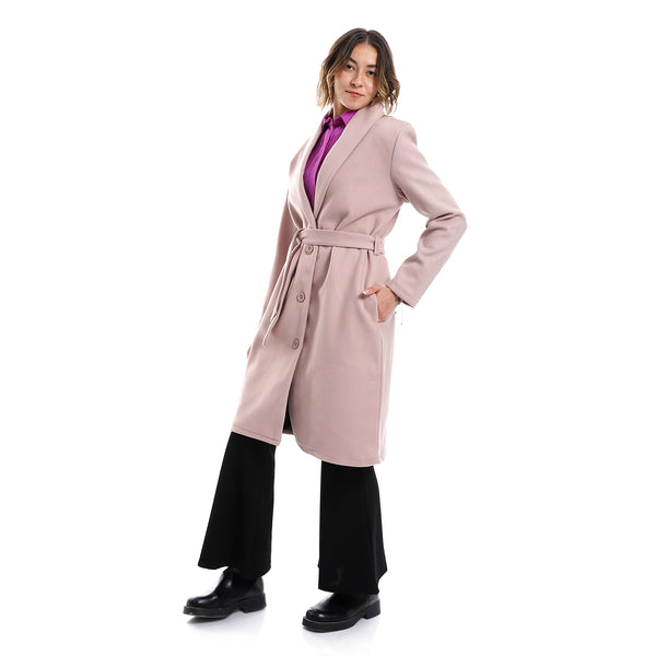 Shawl Lapel Collar Belted Coat - Kashmir