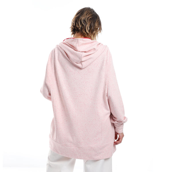 Zipper Closure Long Sleeves Hoodie- Shades Of Pink